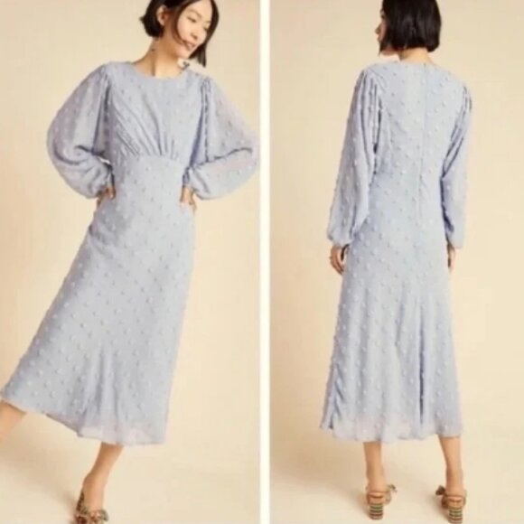 Anthropologie Eri + Ali Michaela Textured Balloon Sleeves Midi Dress 🆕⌚📦🏃💨🚚 - Picture 1 of 7
